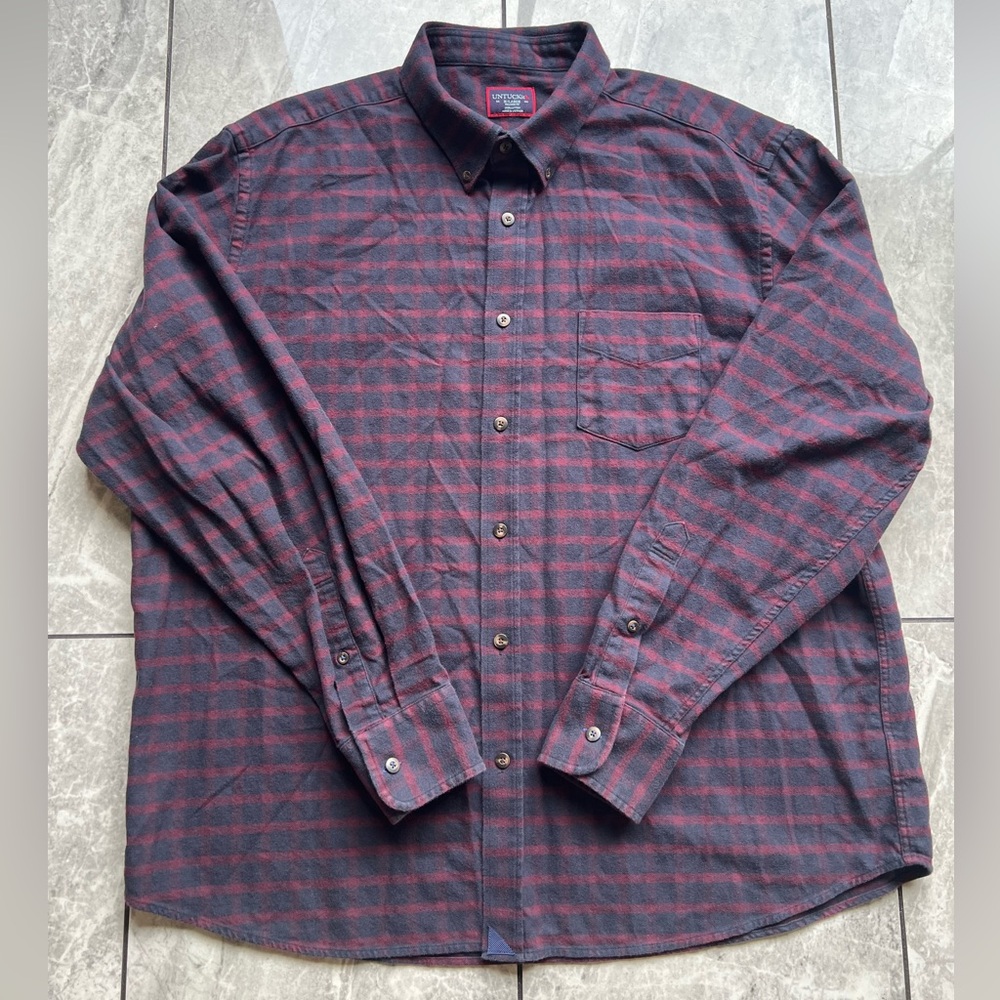 UNTUCKit Rully Mens Navy/Red Plaid flannel 100%Cotton Long Sleeve ButtonUp Sz XL